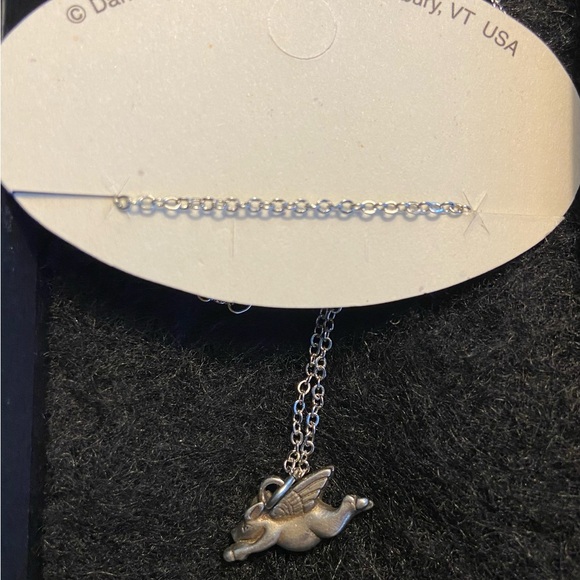 Whistle Pig Pewter Flying Pig Charm and Necklace Handcrafted by Danforth in VT - Picture 5 of 6